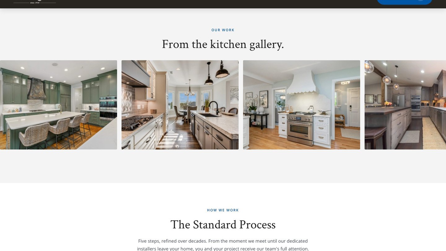 The kitchen gallery section of the new homepage