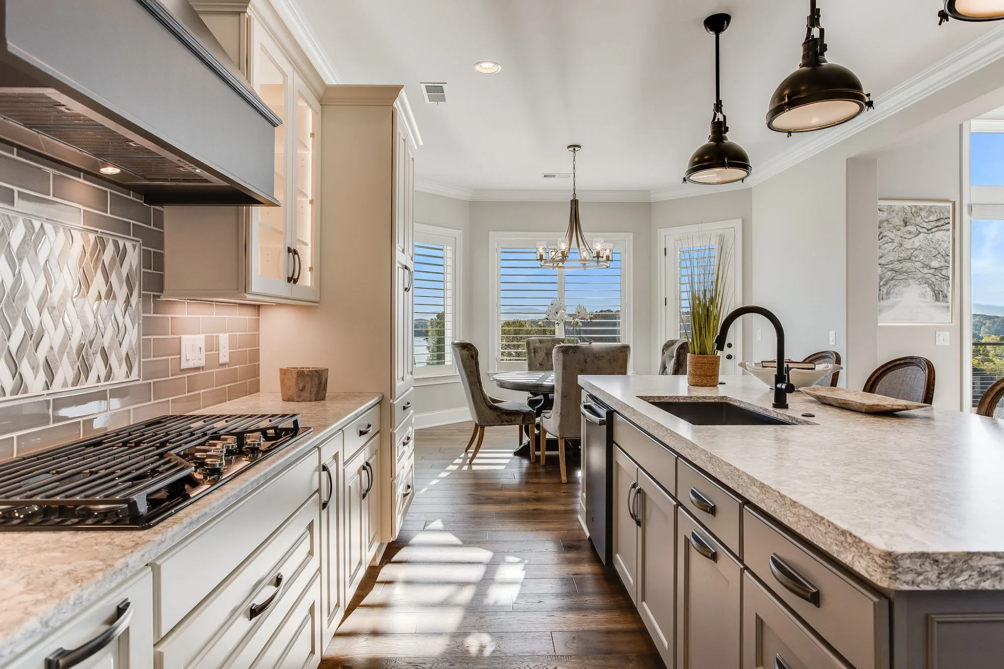 Cream kitchen with lake view breakfast nook
