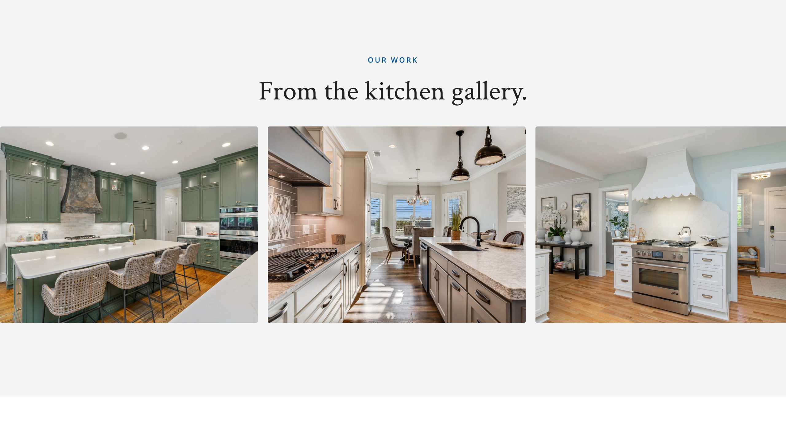The kitchen gallery section of the new homepage